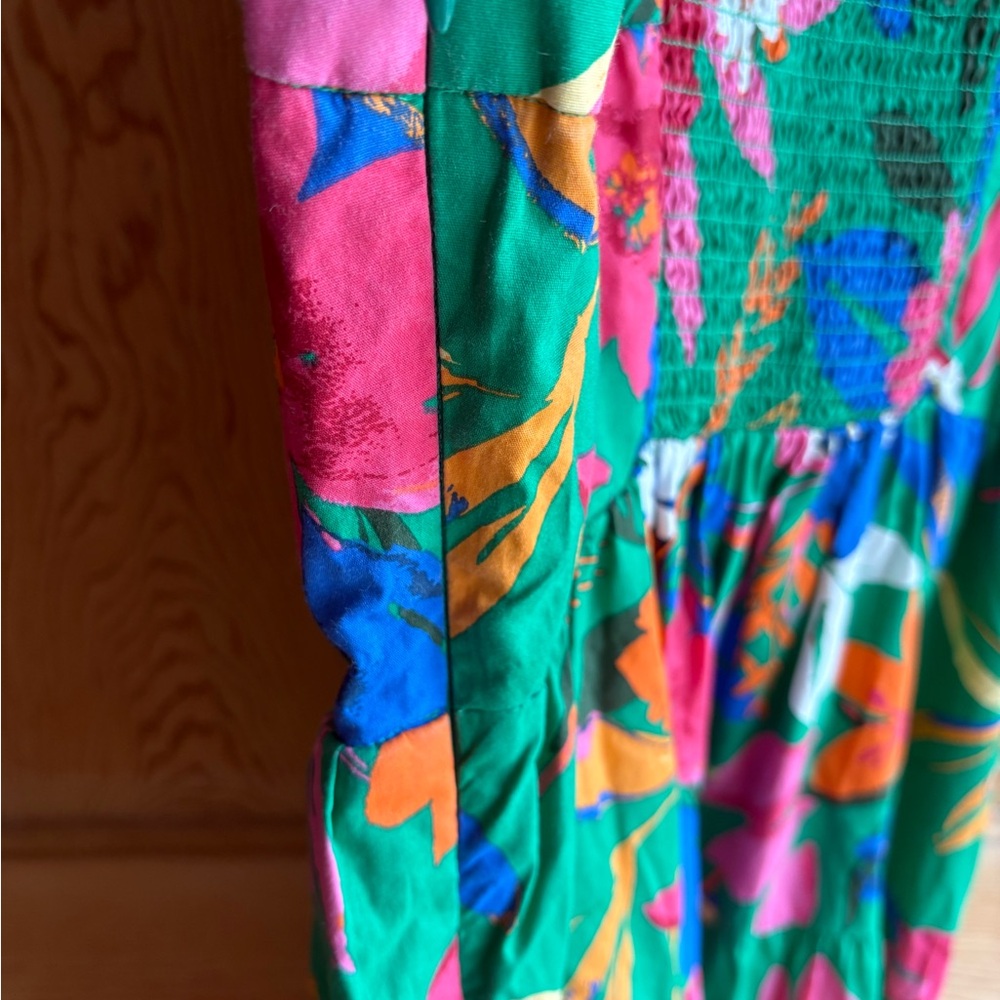 J. Crew Green Smocked Midi Dress | 100% Cotton | Farm Rio Vibes | Size 8 - Picture 10 of 14